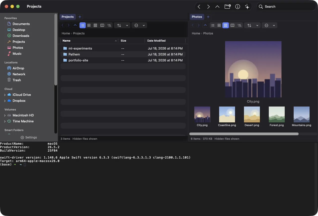 Pathem — integrated terminal in a demo workspace